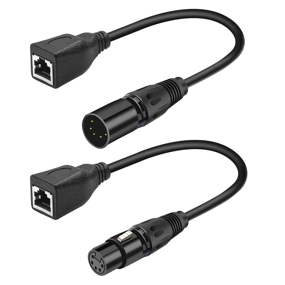 SiYear XLR 5 pin RJ45 Adapter Cable-XLR 5 Pin Male to RJ45 & XLR 5 Pin Female to RJ45 Female DMX Ethernet Adapter Converter cable(1SET/ 2PACK)