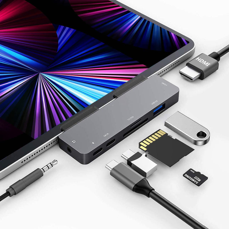 Adapter for iPad Pro USB C Hub for iPad Pro 11 12.9 2021 2020 2018,iPad Air 4/iPad Mini 6,7 in 1 USB C Hub with 4K HDMI,3.5mm Jack,USB3.0,USB C PD&Data,SD/TF Card Slot,iPad docking station accessories