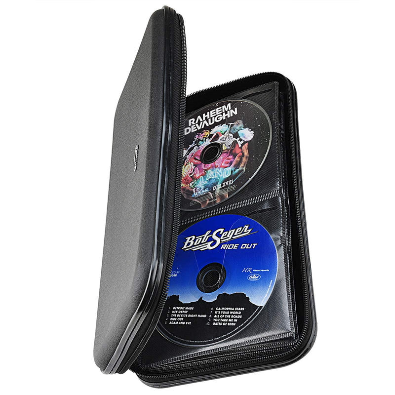 CD DVD Case, 72 Capacity Heavy Duty Wallet, DVD CD Case Holder for Car, Hard Shell Sturdy case, CD Disk Holder, DVD disc Binder, Booklet, Protective Blu-ray Wallet (72 Capacity,Black) Black
