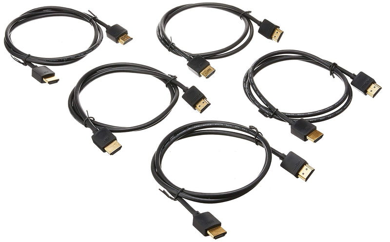 Monoprice 8K Ultra High Speed Slim HDMI Cable - HDMI 2.1, 8K@60Hz, 4K@120Hz, 48Gbps, HDR, VRR, 3ft, Black - 5 Pack 3 Feet
