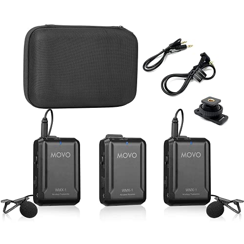 Movo WMX-1-DUO 2.4GHz Dual Wireless Lavalier Microphone System, Compatible with DSLR Cameras, Camcorders, iPhone, Android Smartphones, and Tablets, 200ft Audio Range, Great for Teaching Tutorials 2 Transmitters
