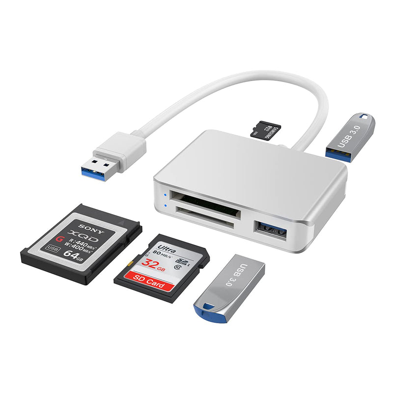 XQD/SD/Micro SD Card Reader, Memory Multi-Card Reader/Writer/Adapter with 2 USB3.0 Port, Support Sony G/M Series Lexar 2933x/1400x USB Mark XQD Card, SD/SDHC/TF Card for Windows/Linux/Mac OS/Vista