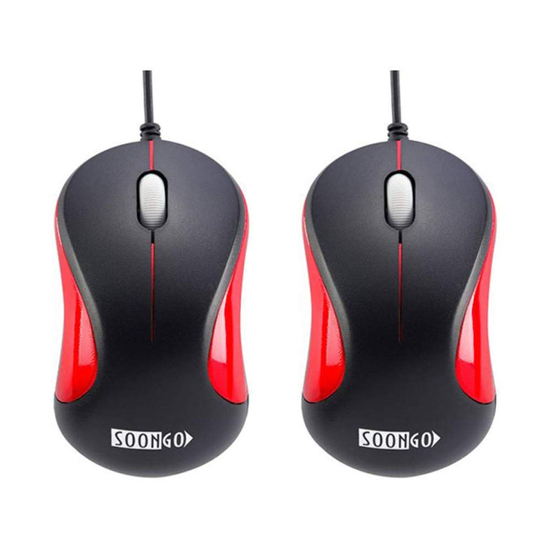 USB Mouse 2 Pack for Laptop Computer Mouse Designed Ergonomic Optical Wired Mice for Office and Home use Compatible with Computer Laptop PC Desktop Windows 7/8/10/XP Vista and Mac Red Color by SOONGO RedDouble