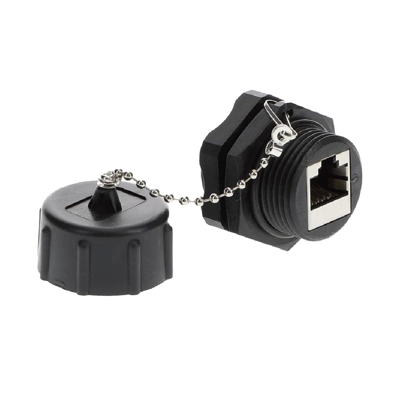 InstallerParts Cat6 RJ45 Shielded Industrial Panel Mount Bulkhead Female/Female Feed Thru Coupler - Network Connectors - IP67 Waterproof/Dust Cap, 5 Pack, Black