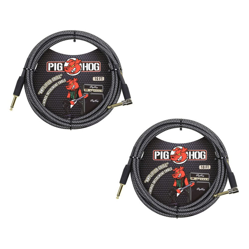 2 Pack Pig Hog Instrument Cable Amp Grill 1/4' to 1/4' Right Angle 10 ft., PCH10AGR