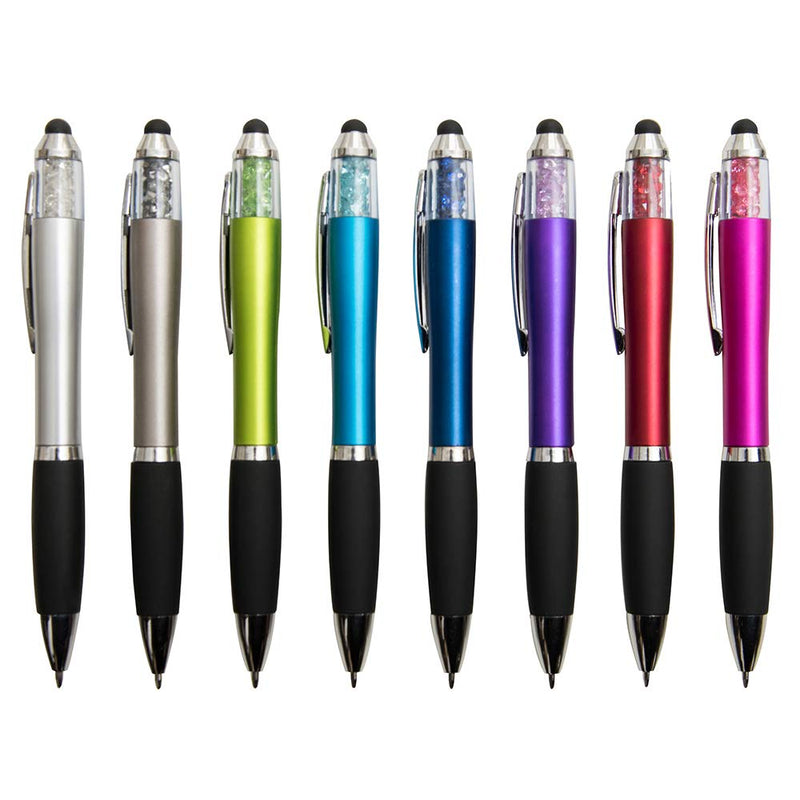 MiSiBao Stylus Pens for Touch Screens, Ballpoint Pens Black Medium Point with Crystals for Women and Kids Black Ink Pen with Stylus Pen for iPad with Comfort Grip 4 Refills (Style1 8-Count) Style1 8-count