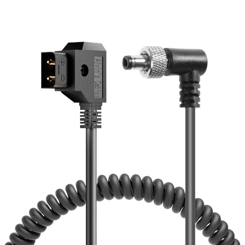 Alvin's Cables Locking DC 5.5 2.1 to D Tap Spring Power Cable for Video Devices PIX-E7 PIX-E5 7 Touchscreen Display Hollyland Mars 400s Coiled Cable Right Angle Lock DC