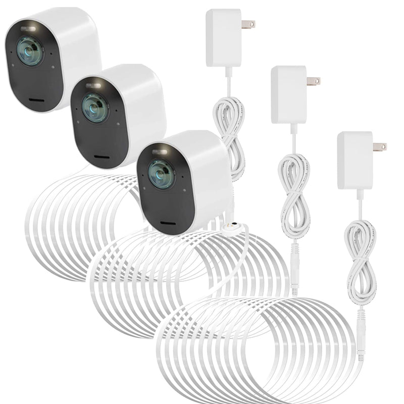 Uogw 3Pack 25FT Outdoor Magnetic Charging Cable for Arlo Pro 4/Arlo Ultra 2/Arlo Pro3/Arlo Ultra/Arlo Pro 5S 2K/Go 2 Camera,Power Adapter and Power Cable,Weatherproof Outdoor - (White) White