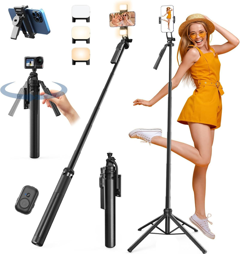 [AUSTRALIA] - Fugetek 48" Compact Selfie Stick & Tripod, Extendable, Wireless Bluetooth Remote, Lightweight Aluminum, Travel Ready, Compatible with iPhone 14 13 12 Pro Xs Max Xr X 8Plus 7 & Android Black 