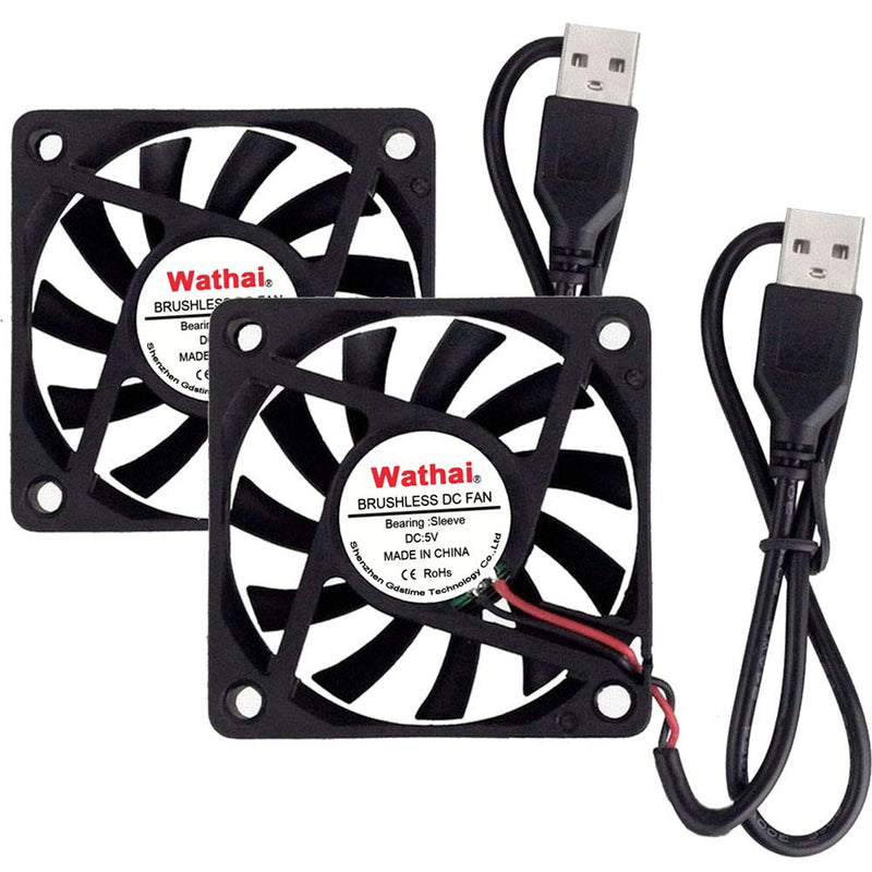 2 Packs Wathai 60mm x 10mm USB Fan 5V DC Brushless Cooling Fan