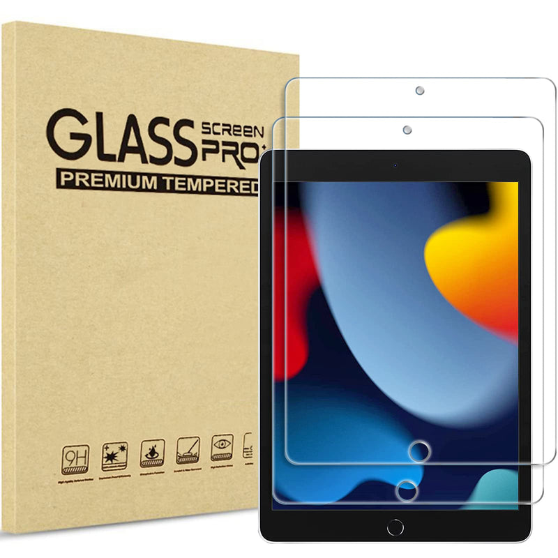 2 Pack Screen Protector for iPad 10.2 9th 2021/ 8th 2020/ 7th 2019, Tempered Glass Film for A2602/A2603/ A2270/A2428/ A2197/A2198/A2201 -Clear 2 Pack