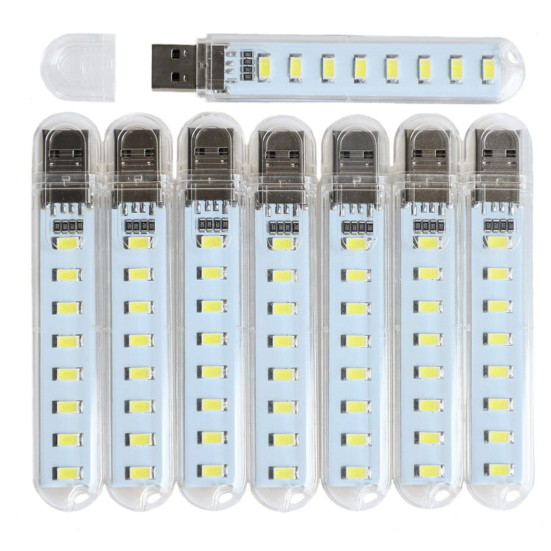 USB Light,Night Light Plug in,Small Led Light Stick with 8 Lamp Beads for Power Brick/Portable Power Station(Pack of 8)(White) White