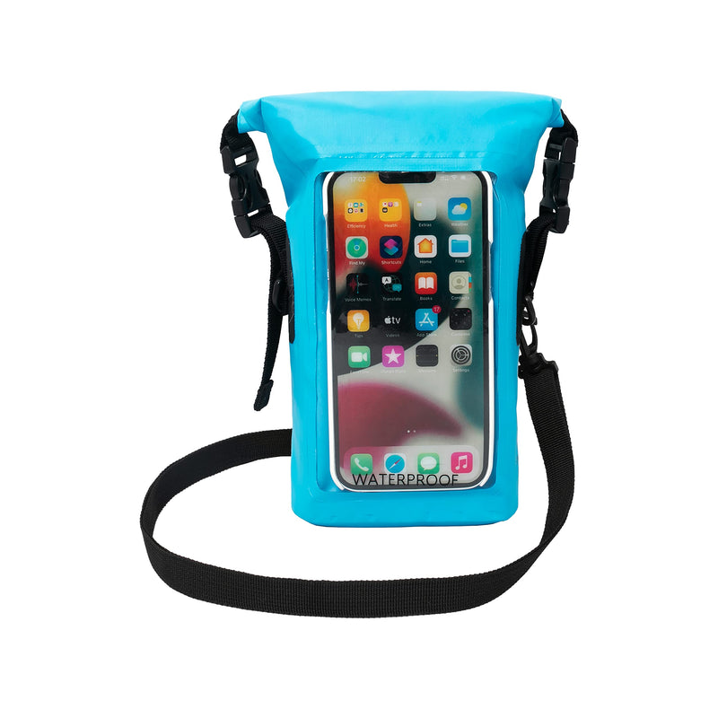 geckobrands Waterproof Phone Tote with 2L Dry Bag and Adjustable Strap – Protect Your Phone and Valuables While on The Go Neon Blue