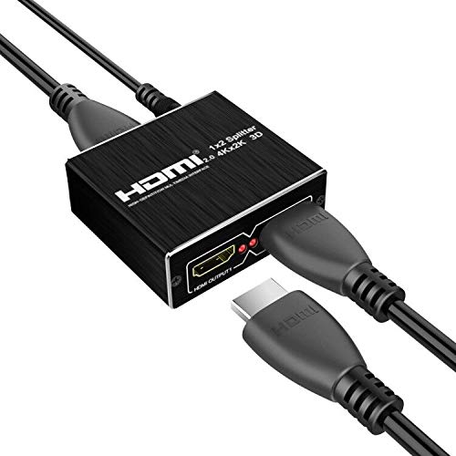HDMI Splitter 1 in 2 Out, HDMI Splitter 1 to 2 Amplifier for Full HD HDMI 2.0 1080P/ 3D/ 4K for Xbox PS4 PS3 Fire Stick Roku Blu-Ray Player Apple TV HDTV Black