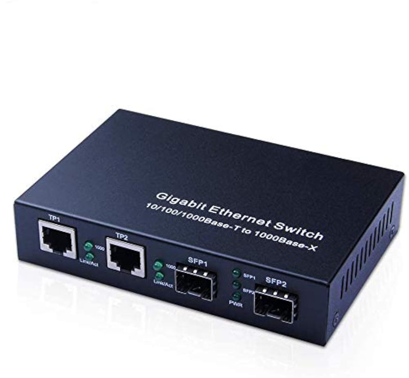 ipolex Gigabit SFP to RJ45 Fiber to Ethernet Media Converter, Dual 10/100/1000Mbps RJ45 Ports to 1000Base-SX/LX/EX SFP Slots, Support Gigabit SFP Modules, Without Transceiver 4 Port | 2x SFP slot(1000M)