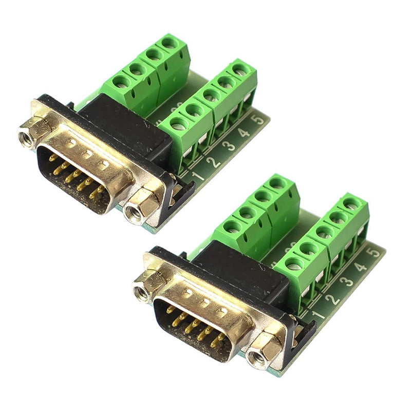 HiLetgo 2pcs DB9 Male Adapter RS232 to Terminal RS232 Serial to Terminal DB9 Connector Convert Adapter