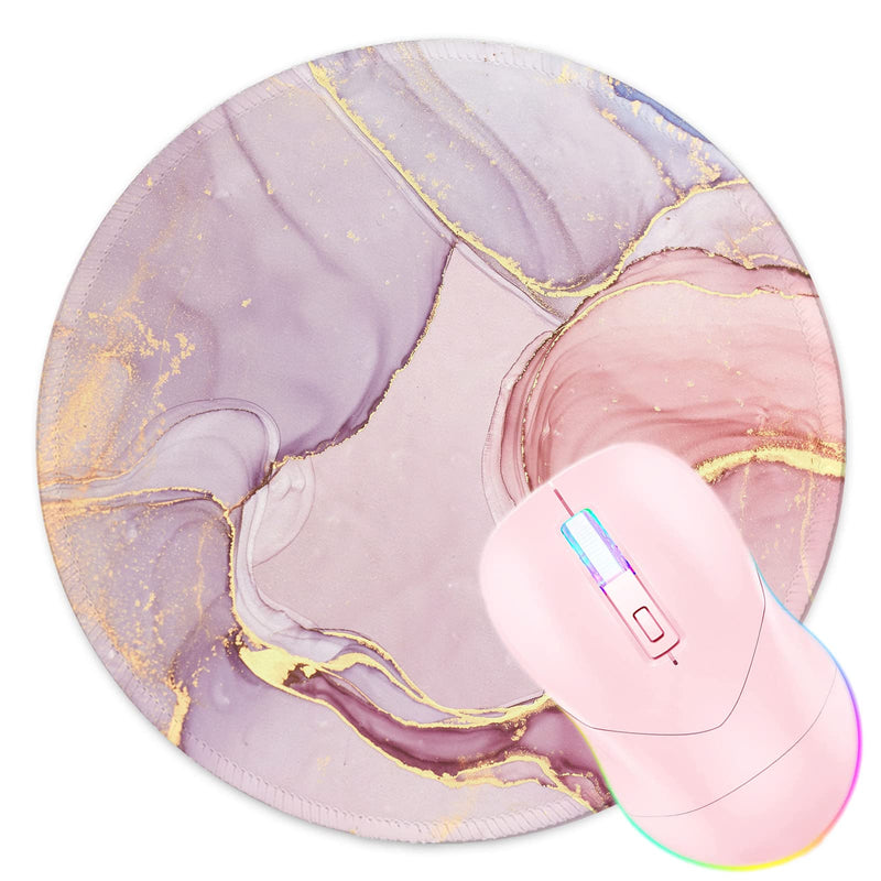 Mouse Pad,Anti Slip Rubber Round Mousepads Desktop Notebook Mouse Mat with Stitched Edge for Working and Gaming (Marble Pretty Pink) Marble Pretty Pink