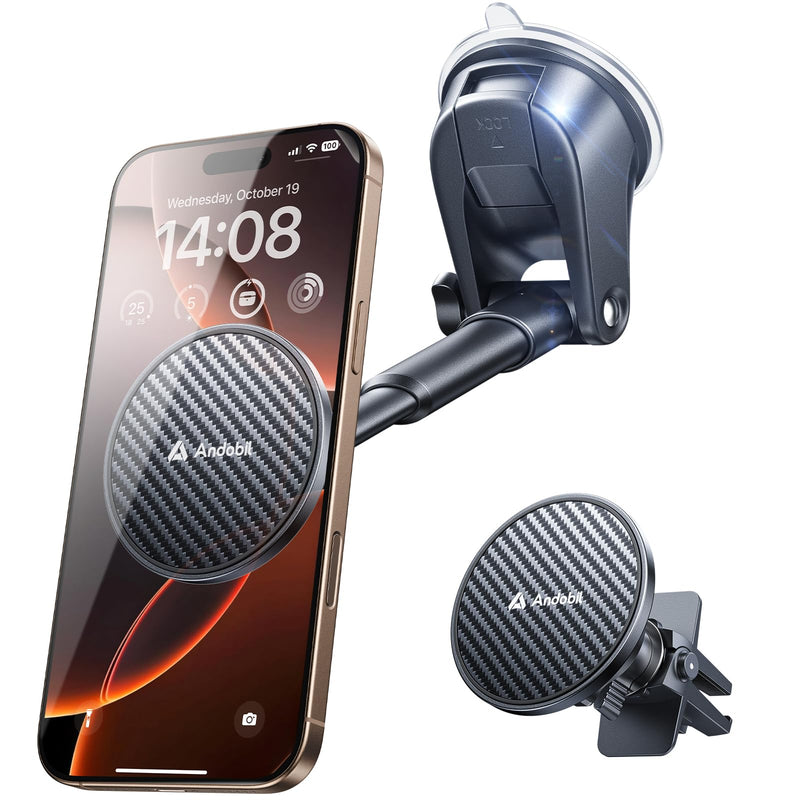 andobil for MagSafe Car Mount [85+LBS Strongest Suction & 2026 Military-Grade N55] Retractable Magnetic Phone Holder for Car Dashboard Windshield Vent, Car Phone Holder for iPhone 17 Pro Max 16 15 14 Dash & Windshield