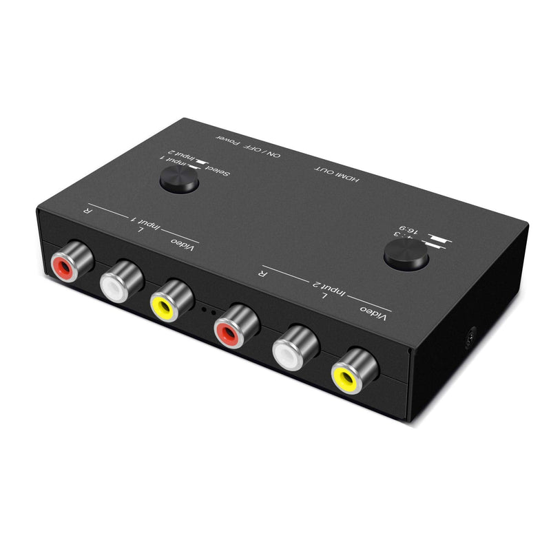 2 Port AV to HDMI Converter, Dual RCAto HDMI Adapter, Composite to HDMI Adapter Support 16:9/4:3 Compatible with WII/N64/PS1/PS2/PS3/VHS/VCR/DVD Players etc(2 AV in 1 HDMI Out) 2Port AV to HDMI Converter