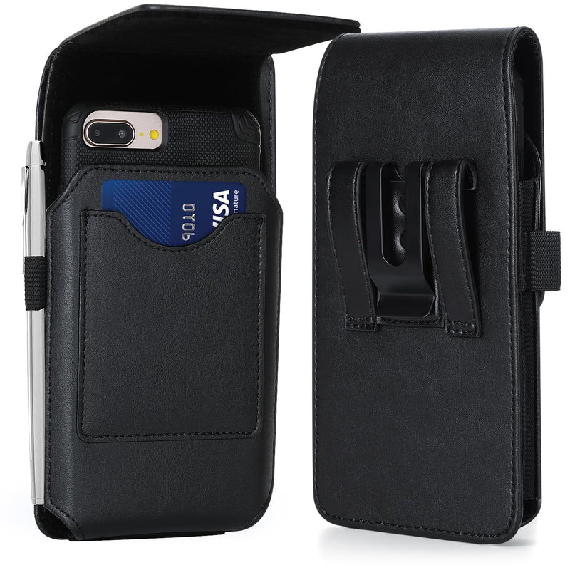Mopaclle Phone Holster for Apple iPhone 15 Pro Max 14 Pro Max 14 Plus 13 Pro Max 8 Plus 7 Plus Belt Clip Case, Leather Cell Phone Belt Holder Pouch for Galaxy S23+ S24 +S9+ S21 FE A73 5G A33 A12 A32 01 Leather- Black L (6.5 x 3.5x0.5 in)