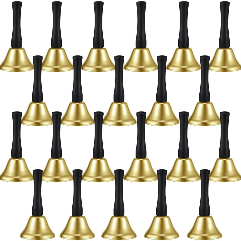 24 Pieces Hand Bells Silver Steel Service Handbells Black Wooden Handle Diatonic Metal Bells Musical Percussion (Gold) Gold