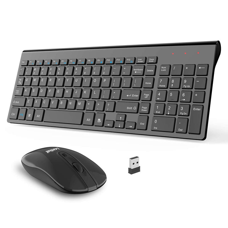 LeadsaiL Wireless Keyboard and Mouse, Wireless Mouse and Keyboard Combo, Cordless USB Computer Keyboard and Mouse Set, Ergonomic, Silent, Compact Slim for Windows Laptop, Apple, iMac, Desktop, PC Black