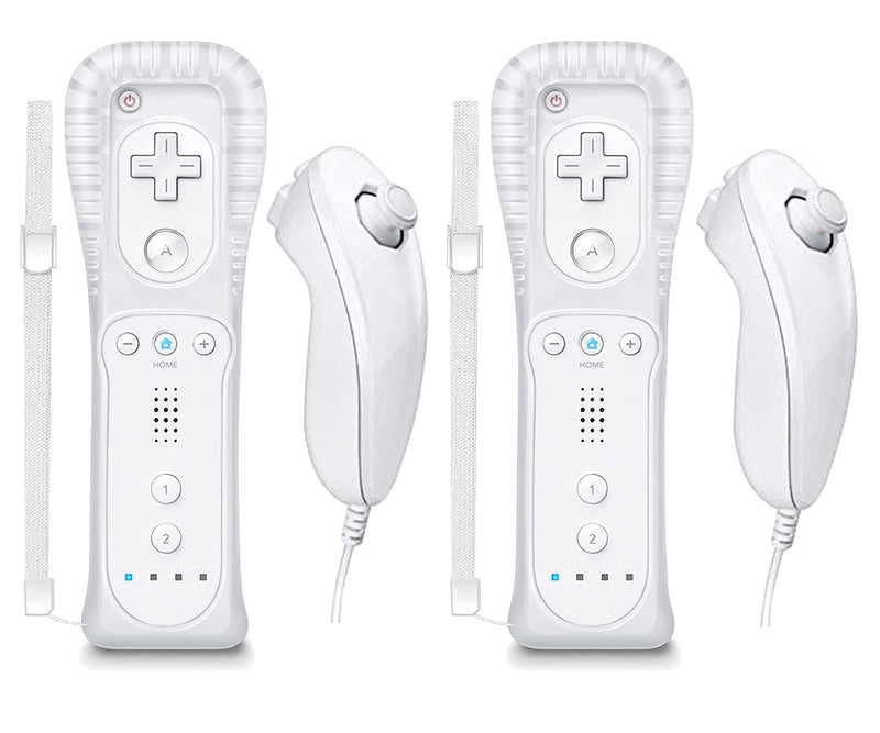 Wii Remote and Nunchuck Controller, Wireless Controllers Compatible with Wii/Wii U with Silicone Case and Wrist Strap (White) White and White