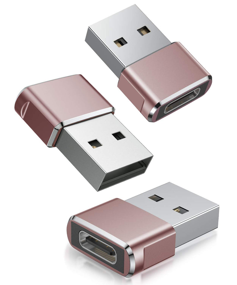 USB C Female to USB Male Adapter 3Pack,Type A Charger Cable Converter for Apple iWatch Watch Series 7 SE,iPhone 11 12 13 Pro Max,Airpods,iPad 8 8th 9 9th Air 4 5 5th 2022 4th Mini 6 6th Generation Gen Pink