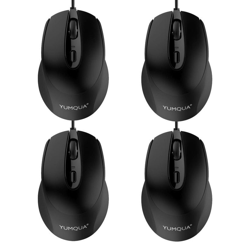 YUMQUA G222 Computer Mouse Wired 4 Pack, Bulk USB Corded Mouse, Office & Home Silent Optical Mice with 2 Adjustable DPI for Computer Laptop Desktop PC