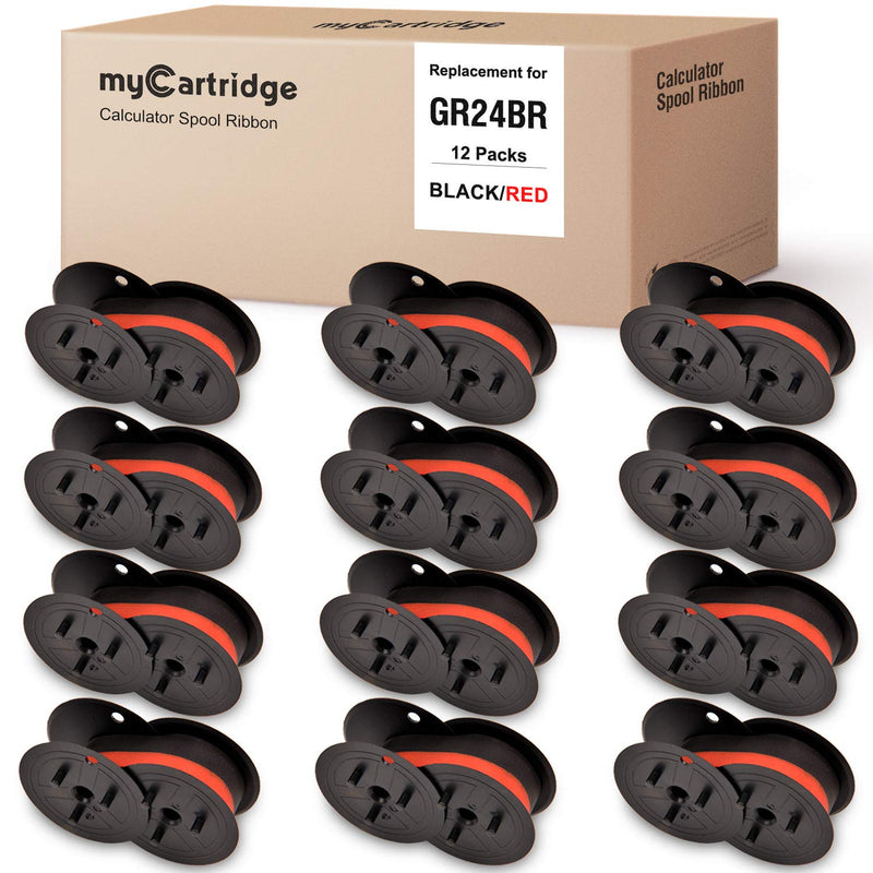 Porelon 11216 myCartridge Replacement for GR24 Porelon 11216 Universal Twin Spool Calculator Ribbon Compatible with NuKote BR80c Dataproducts R3027 Sharp El-1197 P-III Printer (Black/Red,12 Pack) GR24-12P