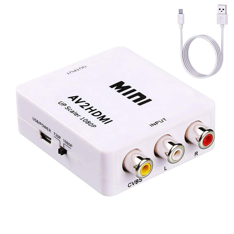 ABLEWE RCA to HDMI Converter, 1080P AV to HDMI RCA Composite CVBS Video Audio Converter Adapter Supporting PAL/NTSC for Xbox/PS2/Wii/SNES/N64/VHS/VCR/DVD white