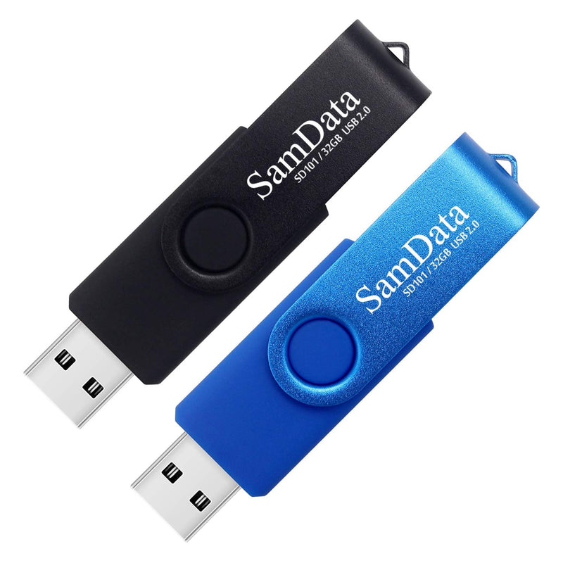 SamData 32GB USB Flash Drives 2 Pack 32GB Thumb Drives Memory Stick Jump Drive with LED Light for Storage and Backup (2 Colors: Black Blue) Blue Black 32GB*2