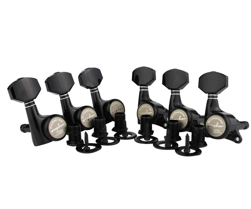 Guyker Guitar Locking Tuners (6 Right Handed) - 1:18 Ratio Lock String Tuning Key Pegs Machine Heads with Hexagonal Handle Replacement for LP SG Style Electric, Folk or Acoustic Guitars - Black 6 for Right Black SP
