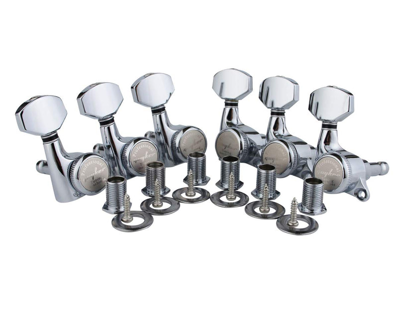 Guyker 6Pcs Guitar Locking Tuners (6 Right Handed) - 1:18 Ratio Lock String Tuning Key Pegs Machine Heads with Hexagonal Handle Replacement for LP SG Style Electric, Folk or Acoustic Guitars - Chrome 6 for Right Chrome SP
