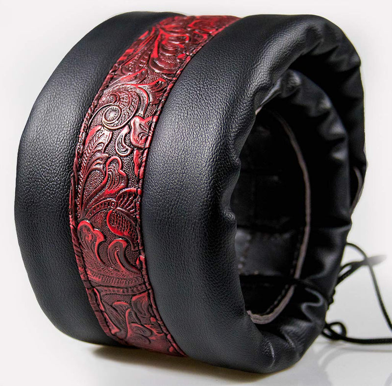 Neoprene Leather Guitar Strap 3.4'' With Carbon Buckle, Leather Top & Back Soft For Bass, Electric Acoustic Guitar Red