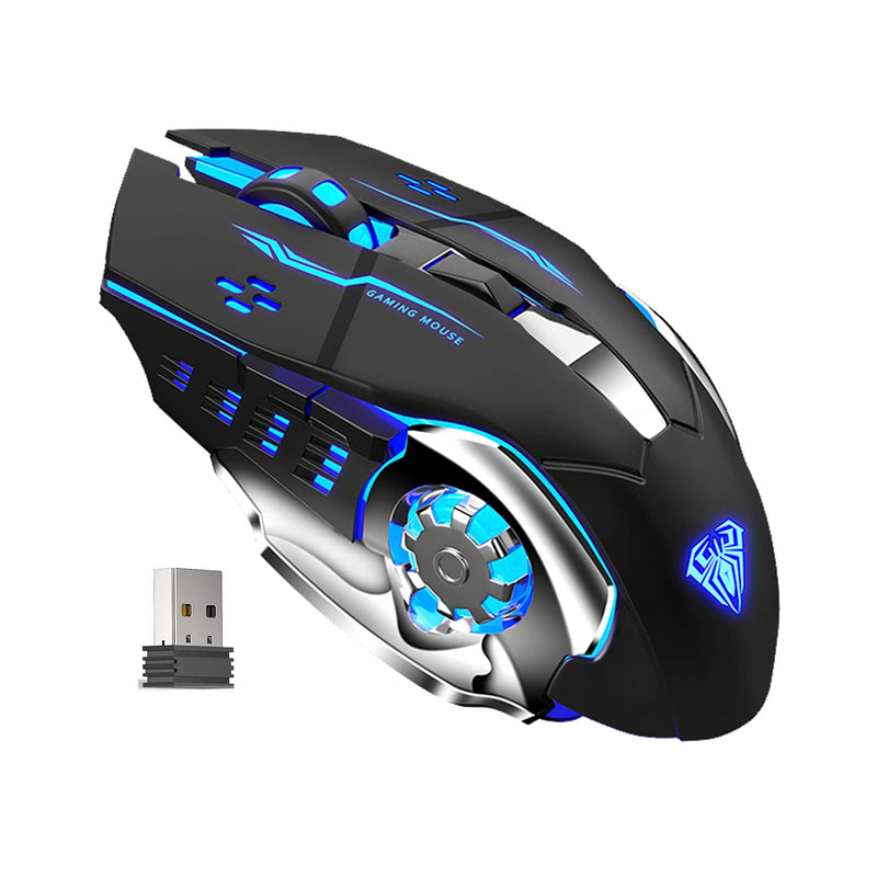 AULA SC100 LED Gaming Mouse Wireless, with Side Buttons, USB Receiver, 2.4G Cordless Programmable Rechargeable Office/Games Computer Mice, Black