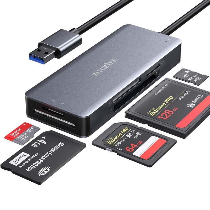 CF Card Reader,USB 3.0 to Compact Flash Memory Card Reader Adapter 5Gbps Read 5 Cards Simultaneously for SDXC, SDHC, SD, Micro SDXC, Micro SD, Micro SDHC, M2, MS, CF and UHS-I Card (Grey) USB-3.0