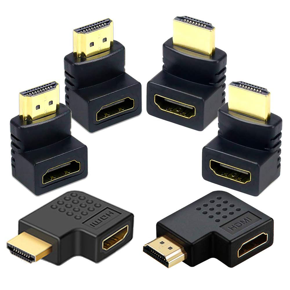 6Pack 3D and 4K HDMI Angled Adapter Combo 4 Pcs 90 and 270 Degree 2 Pcs Vertical Flat Left and Right 90 Degree Male to Female HDMI Adapter TV Connector