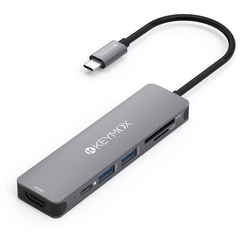 USB C Hub Multiport Adapter - KEYMOX 6 in 1 USB C Dongle with 2 USB-A, 100W PD Charging, 4K HDMI, SD/TF Card Reader Compatible with MacBook Pro/Air, iPad Pro and USB-C Devices