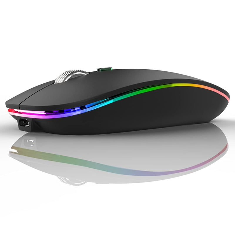 LED Wireless Mouse, Uiosmuph G12 Slim Rechargeable Wireless Silent Mouse, 2.4G Portable USB Optical Wireless Computer Mice with USB Receiver and Type C Adapter (Matte Black) Matte Black
