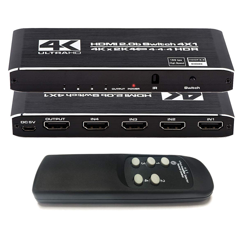 [AUSTRALIA] - 4K HDMI Switch 4x1, 4 Port HDMI Selector Switcher 4 in 1 Out with IR Remote Control Support 4K@60Hz, 4Kx2K, HDR, HDMI 2.0b, HDCP 2.2, 3D, 1080P Deep Black 