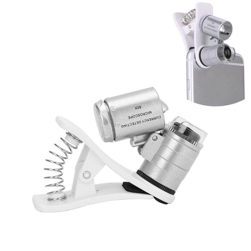 [AUSTRALIA] - 60X Magnifying Glass for Phone Clip-On Microscope Magnifier LED Light Micro Universal Lens with Clamp Jeweler Loupe Portable Pocket Size Magnifier for Mobile Phone Smartphone Camera 