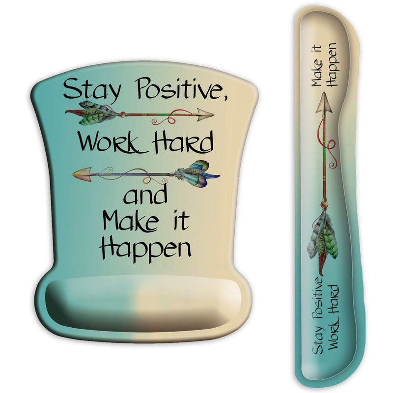 ITNRSIIET Upgraded Ergonomic Keyboard Wrist Rest and Mouse Wrist Rest Pad Set, Stay Positive Work Hard and Make It Happen Arrow Print Inspirational Quote. Easy Typing and Wrist Pain Relief A-inspirational Quote