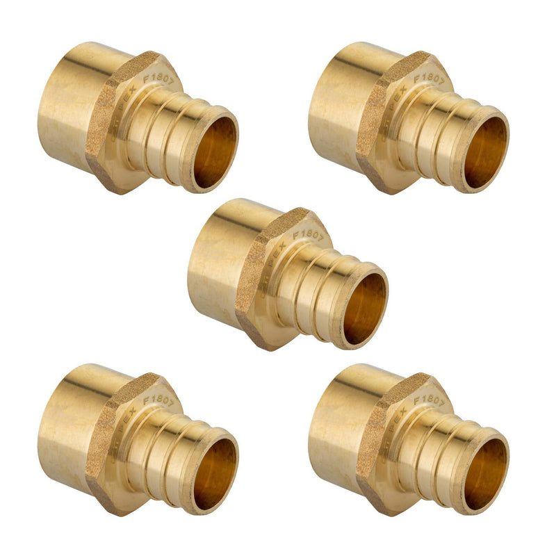 (Pack of 5) EFIELD Pex 3/4" x 1/2" Female NPT Thread Adapter Barb Crimp Brass Fitting,(PEX1807039-5PCS) Pack of 5 3/4" x 1/2"