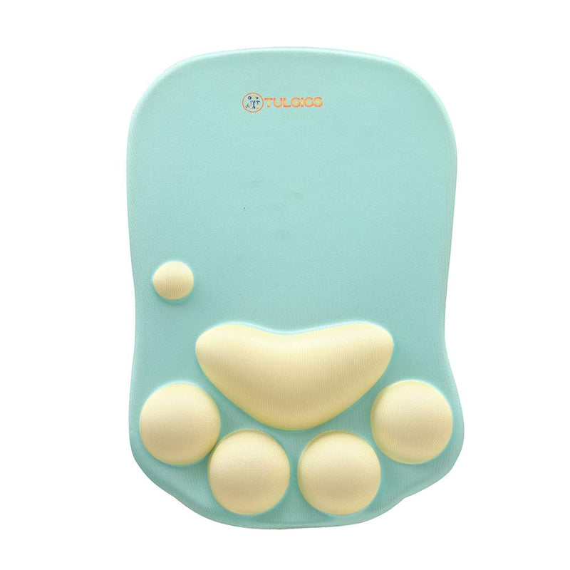 TULGIGS Cute Cat Paw Non Slip Mouse Pad with Wrist Support Soft Silicone Wrist Rests Ergonomic Comfort Computer Mouse Mat Desk Decor 11.55"*7.8"*0.99'' (Green) Green