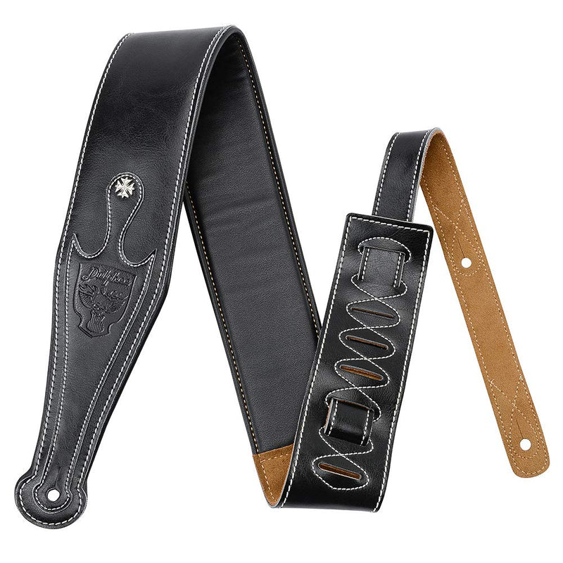 [AUSTRALIA] - Leather Guitar Strap, 3.15" Genuine Leather Guitar Strap with Suede & Leather Lined for Bass, Electric Guitar and Acoustic Guitar (Black) Black 