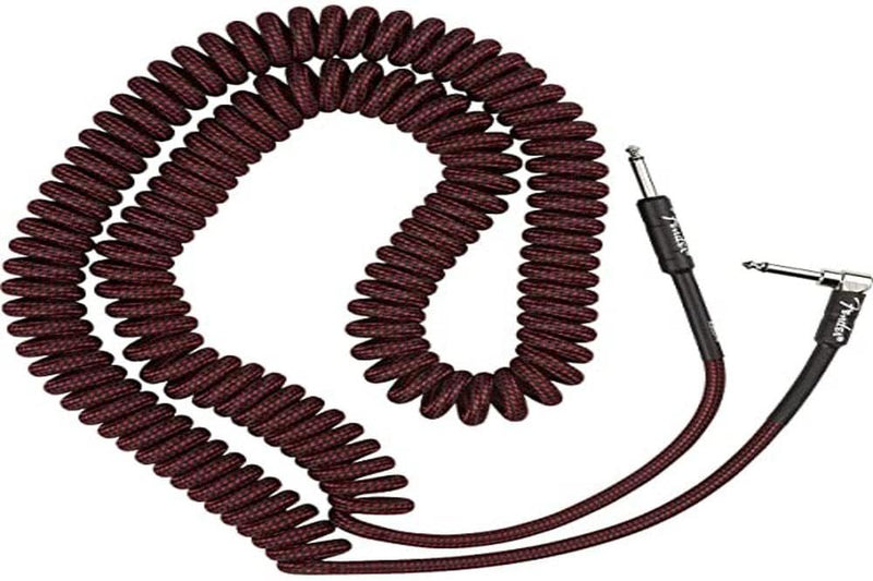 Fender Professional Series Tweed Coiled Instrument Cable, Guitar Cable, Guitar Accessories, Straight/Angle, Red, 30ft Woodland Camo Tweed