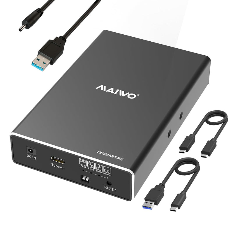 MAIWO Hard Drive RAID Enclosure Dual Bay for 2.5 Inch SATA SSD HDD, USB 3.1 GEN 2 10Gbps with UASP, RAID 0/1/JBOD/PM, 16TB Capacity, External Hard Drive Reader Case Aluminum K25272C