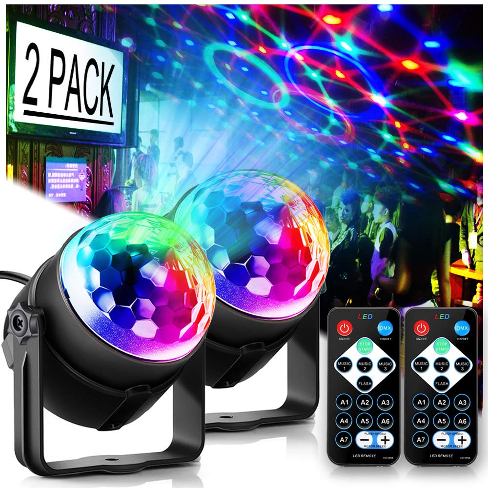 Party Lights, Disco Ball Disco Lights,Dj Rave Lights Led Strobe Lights Sound Activated Stage Lights Projected Effect Dancing Lights Remote Control for Birthday Xmas Wedding Bar KTV Christmas-2 Packs