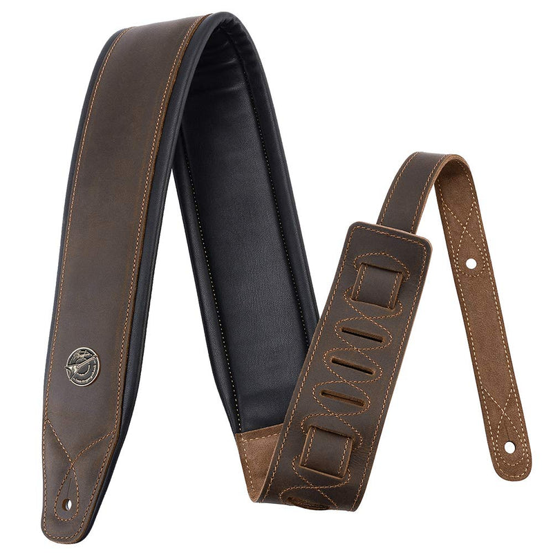 BestSounds Guitar Strap Leather 3 Inch Wide Full Grain Padded Soft Leather Strap for Acoustic, Electric and Bass Guitars Whiskey Brown